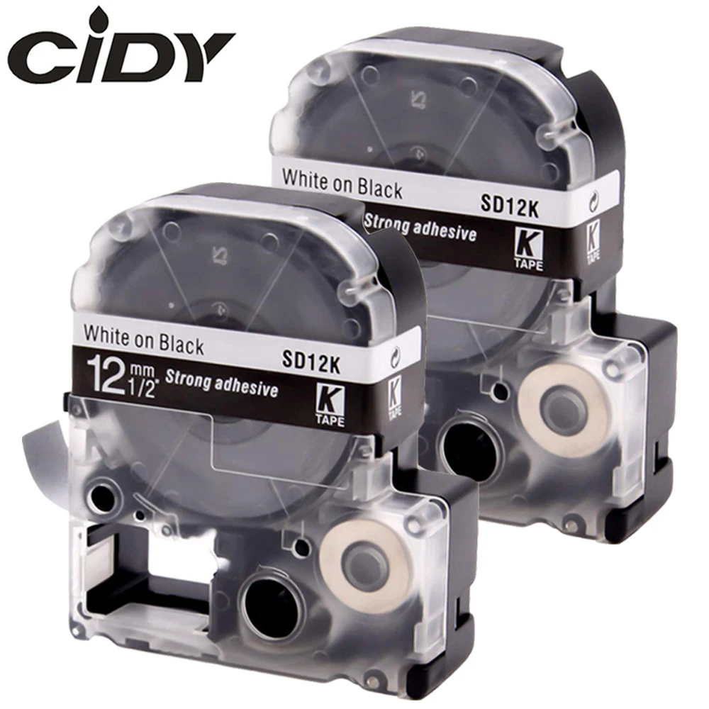 CIDY 2 шт. для Epson LC 4BWV SD12K SD12KK 12 мм белая на черной совместимой ленте этикеток Kingjim