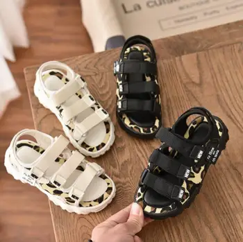 

Summer Sandals For Girls New Children Soft Beach Shoes Boys Sports Causal Sandals Leopard Print Mesh Sandals Black White
