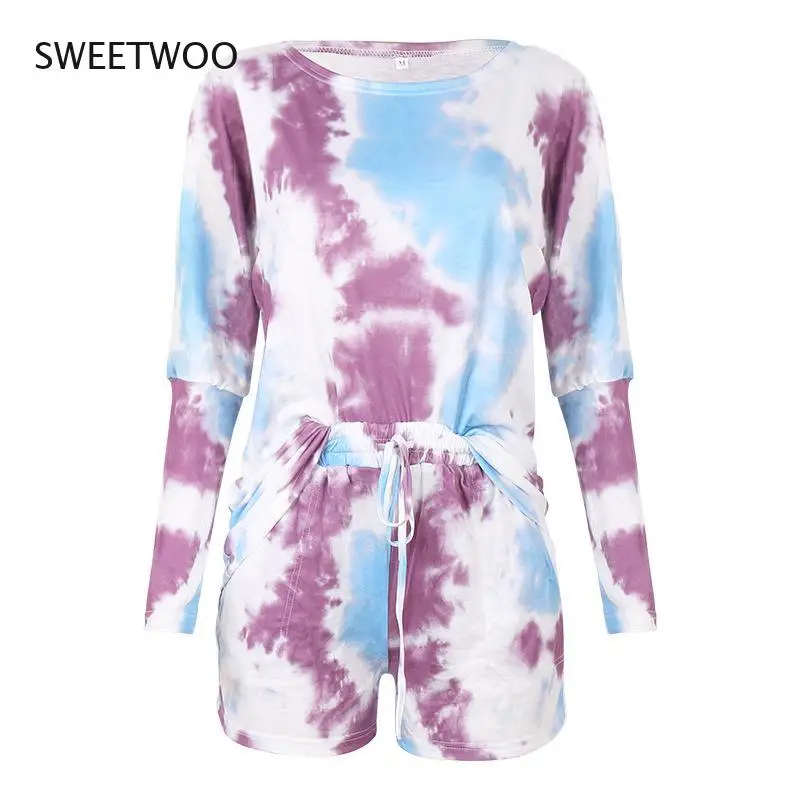 Two-Piece Fashion Suit Tie-Dye European and American Women's Summer Loose Printing Home Wear Casual Lace Suit