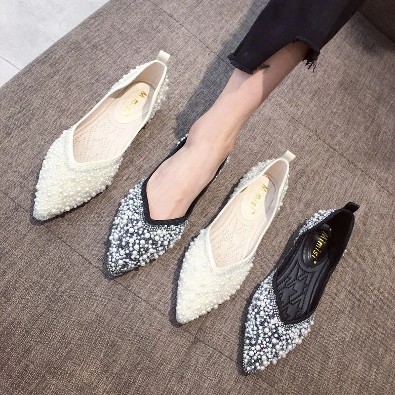 

Elegant Crystal 2019 Fashion Women's Casual Woman Platform Shoes Flats Shallow Mouth All-Match Pointed Toe Autumn Soft Shoes