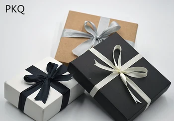 

10pcs Black White Kraft Carton Box With Ribbon Gift Packaging Box Cosmetic Jewelry Packing Party Favor Box High Quality