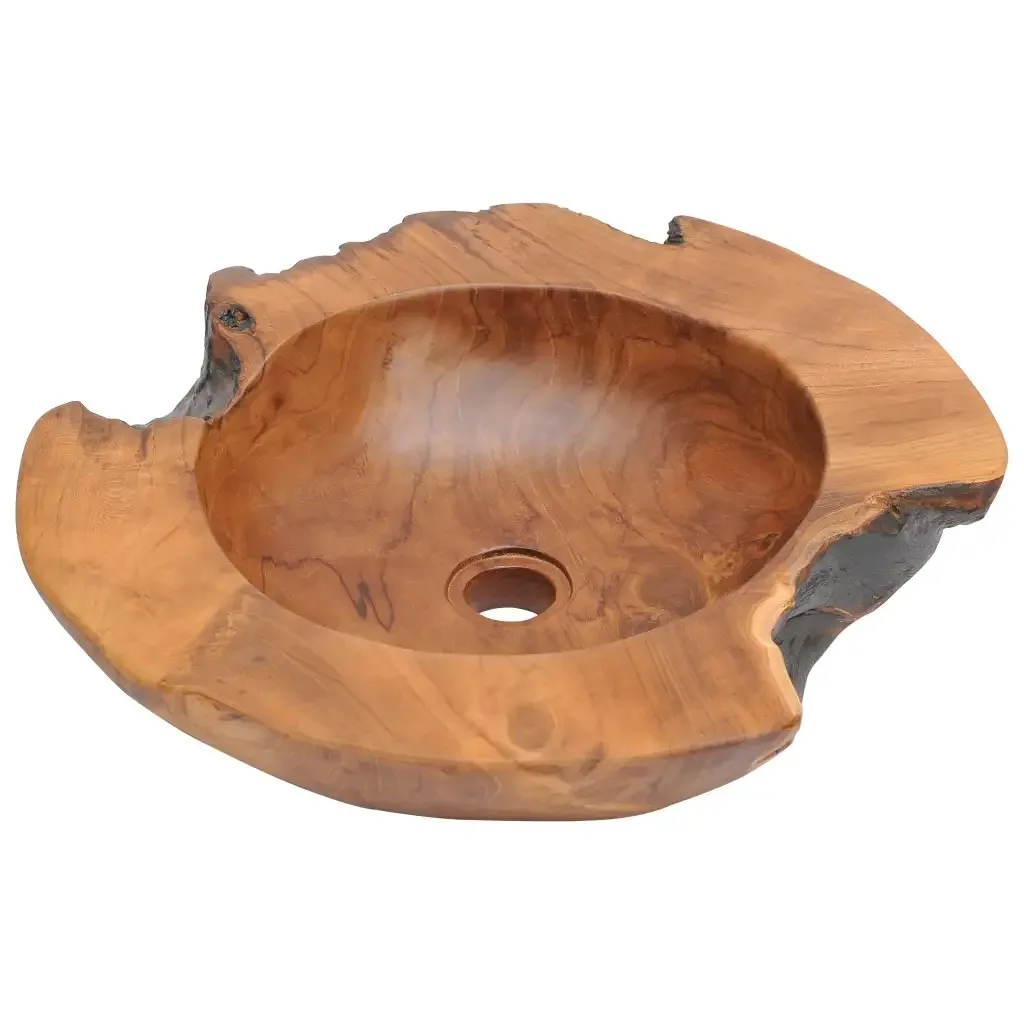 

vidaXL Unique Wash Basin Handmade Solid Teak Water-Repellant Finish Retro Bathroom Wash Basin evier wasbak 45cm