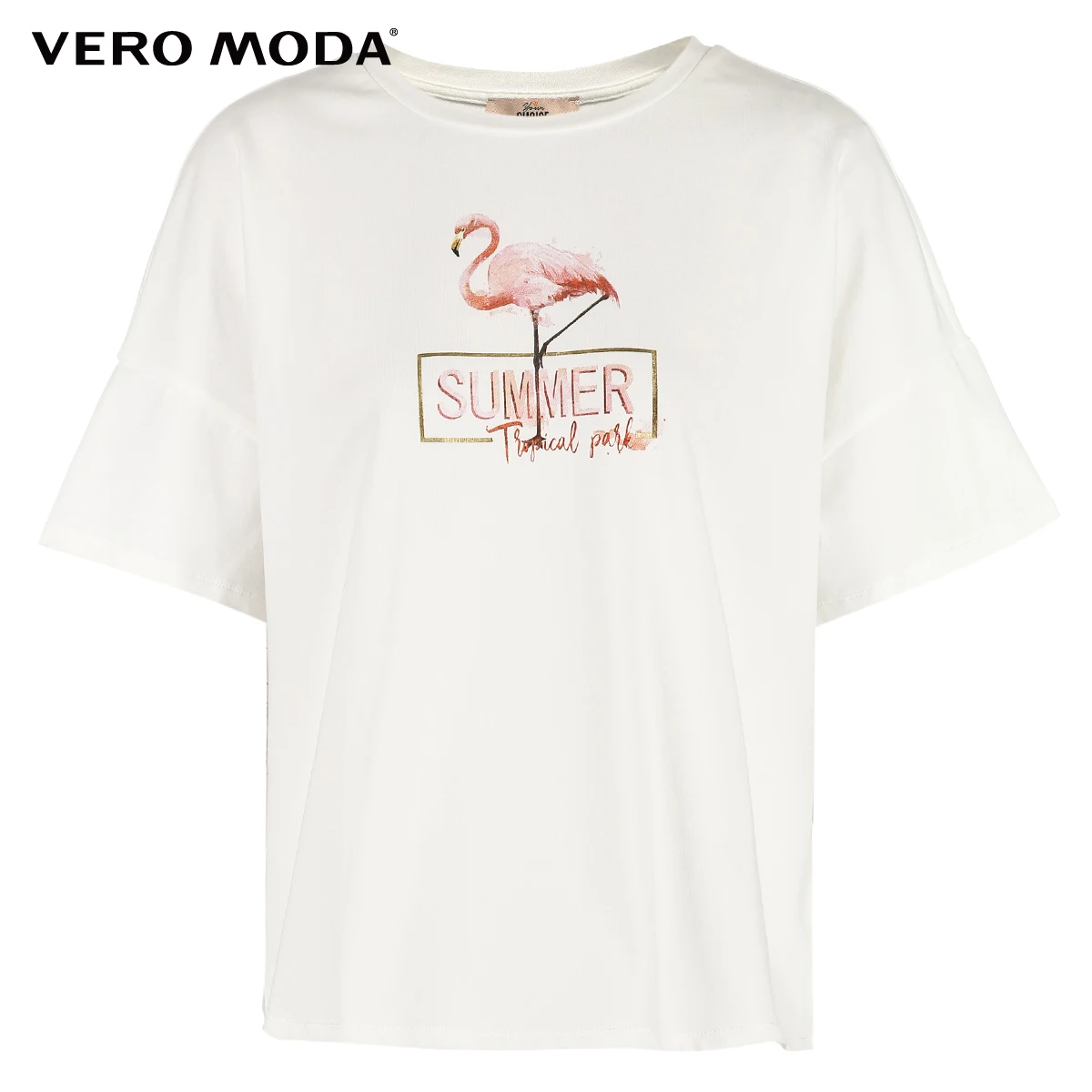 Женская футболка с рисунком фламинго и открытыми плечами Vero Moda | 319101535|Футболки|