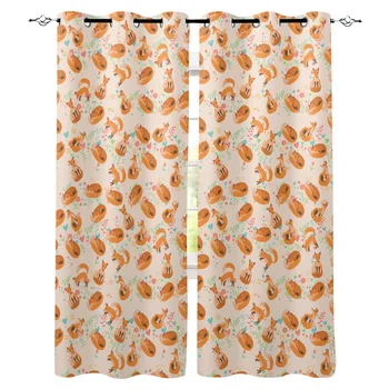 

Fox Mountain Forest Children Cute Window Curtains Cartoon Living Room Kitchen Curtains for Bedroom Left and Right Open Curtains