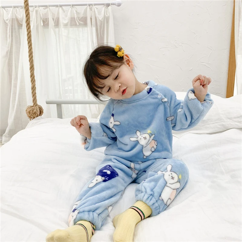 Зимний фланелевый комплект домашней одежды; хлопковые пижамы; подарок для детей; теплая одежда для сна с длинными рукавами и рисунком для маленьких мальчиков и девочек;