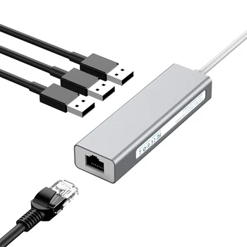 

Type-C to 5Gbps 3 Ports USB 3.0 RJ45 10/100Mbps Ethernet Network Card LAN Adapter USB Hub Converter for Windows Mac