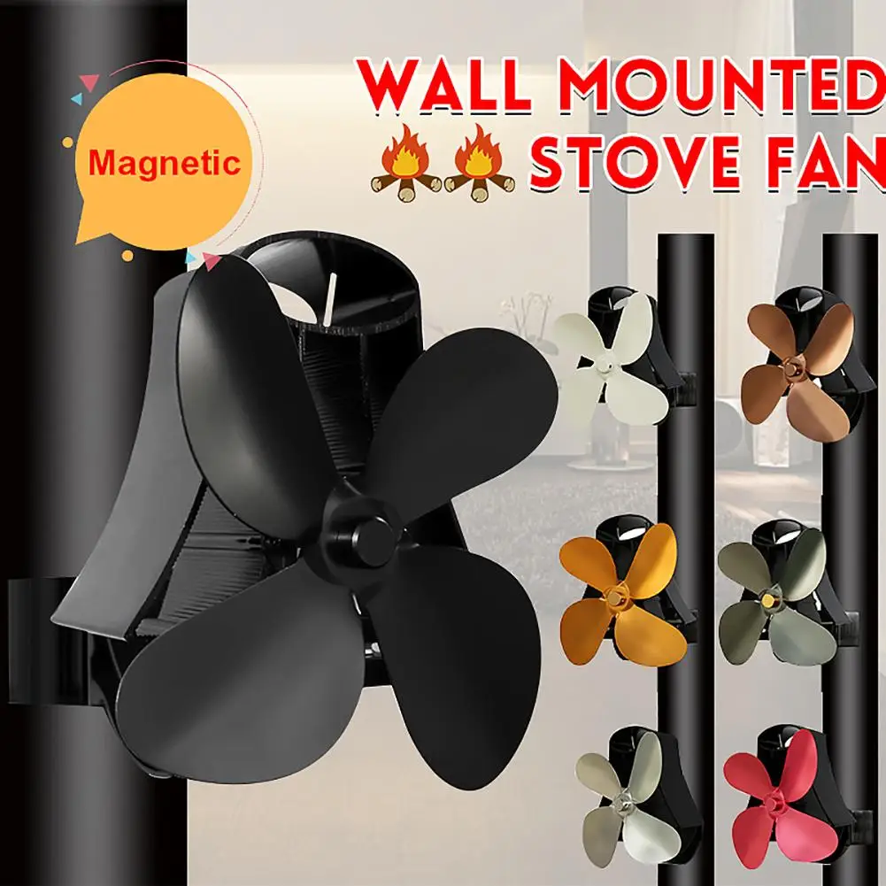

Anti-Dirty Black Silent Stovepipe Fan Ventilation Duct Mounted 4 Blades Fireplace Fan Heating Distribution Flue Pipe Radiator
