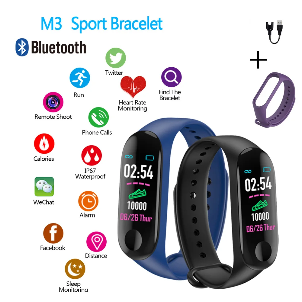 M3 умный браслет Здоровый Спорт бег ходьба браслет для мужчин женщин Смарт часы монитор Bluetooth IP67 водонепроницаемый