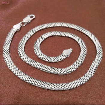 

BOCAI 2020 new fashion jewelry hollow snake net chain s925 pure silver men's Necklace thai silver Necklace for men