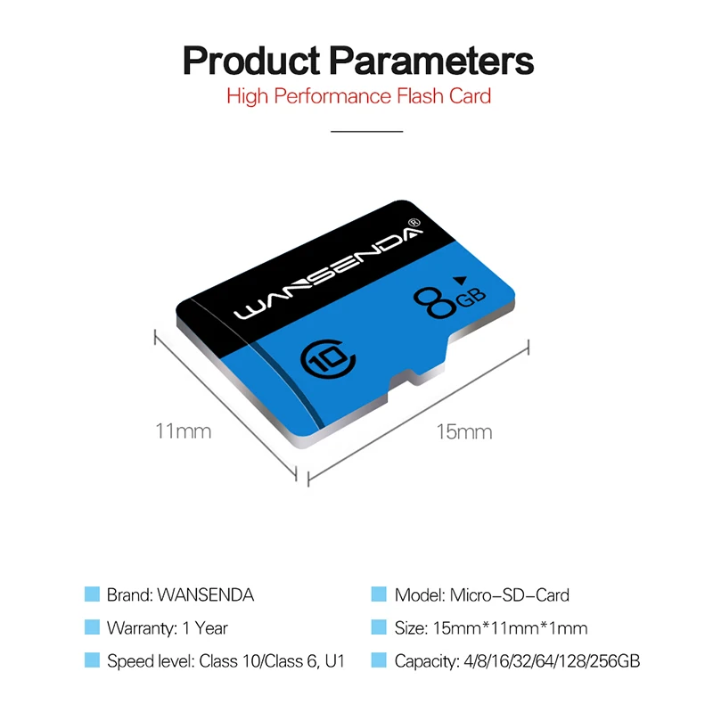 Высококачественная Micro-SD карта Wansenda 4 ГБ 8 ГБ 16 ГБ 32 ГБ 64 Гб 128 ГБ 256 Гб карта памяти TF карта Бесплатный SD адаптер Розничная упаковка