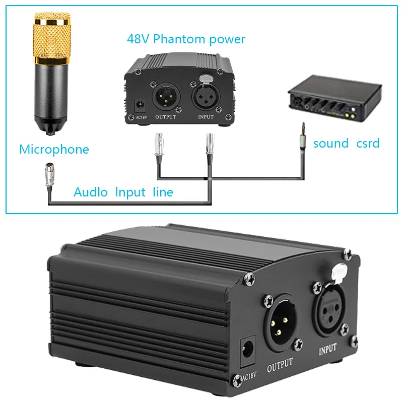 Для Bm 800 микрофон 48V Phantom Питание с адаптер XLR аудио кабель для конденсаторный микро микрофон для караоке микрофон