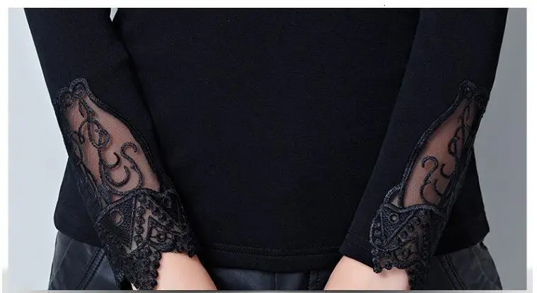 Женские топы, сорочка, Femme Blusas Femininas, блузки, женская рубашка, черная, с круглым вырезом, с длинным рукавом, кружевная Элегантная блузка размера плюс 4XL