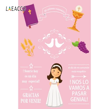 

Laeacco First Holy Communion Photography Backdrops Girl Bible Grape Trophy Wheat Dove Photo Backgrounds Baby Shower Photophone