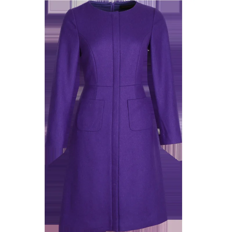 GYALWANA Winter Purple Dress Women Thick Woolen High End A-line Dress with 2 Pockets O-neck Long Sleeved Clothes for Christmas