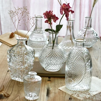 

Nordic design Relief Transparent glass vase tabletop hydroponic Small vases Terrarium home decoration accessories