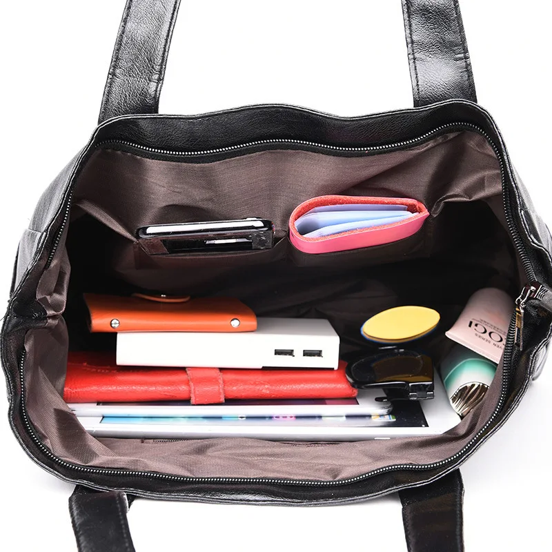 Women Shoulder Bag  Handbags Large Capacity Soft Leather Tote Bags Retro Designer 2024 Female Pu Commute Fashion Messenger Bags - 6