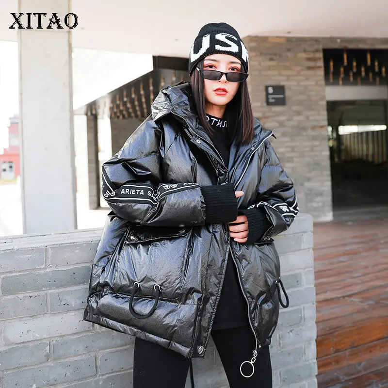 XITAO парка из искусственной кожи с буквенным принтом модная новинка 2019 зимнее