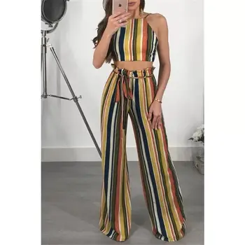 

Spring Summer Women Two Piece Set Top and Pants Plus Size Outfits Tracksuit Sweatsuit Striped Tank Tops Long Trousers Sexy Sets