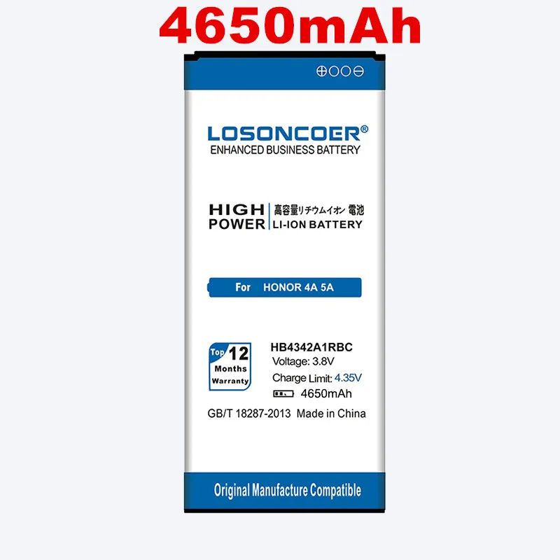 Аккумулятор LOSONCOER HB4342A1RBC 4650 мАч для Huawei Honor 4A y5II Y5 II 2 Ascend 5 + Y6 honor 5A 100% оригинал SCL