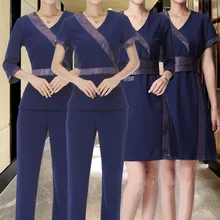 Модная Женская спецодежда с коротким рукавом, медицинская лабораторная одежда, Ретро стиль, лоскутное платье для спа-клуба