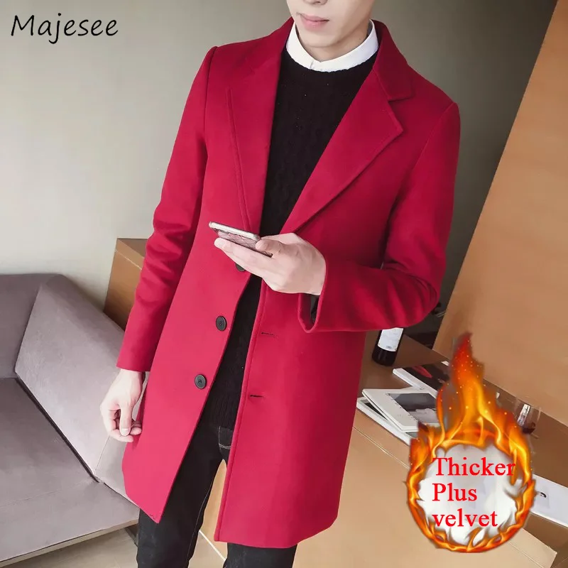 Wool Men Thicker Plus Velvet Warm Long Solid Simple All-match Korean Woolen Leisure Trendy Outerwear Mens High Quality Slim Coat Wool Men Thicker Plus Velvet Warm Long Solid Simple All-match Korean Woolen Leisure Trendy Outerwear Mens High Quality Slim Coat
