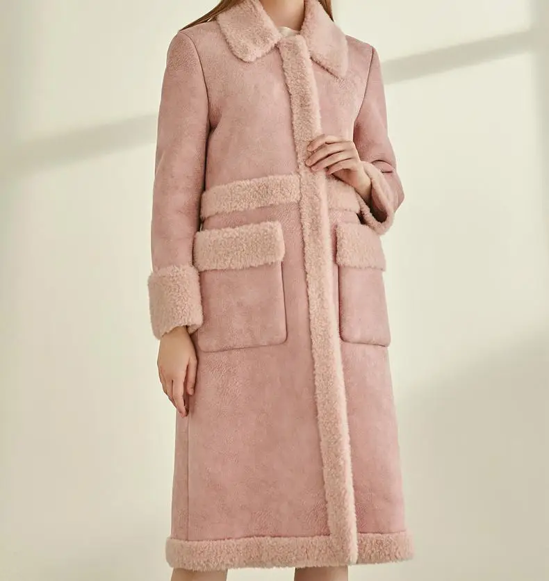 Elegant Winter Coat Warm Woollen Sheep Wool Korean Loose Fur Coats Pink Blue Long Casual Slim Overcoat Outerwear Women Clothes - Цвет: see picture