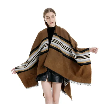 

2019 New Design Winter Warm Women Plaid Ponchos And Capes with Cap Oversized Shawls Wraps Cashmere Female Bufanda Tassel