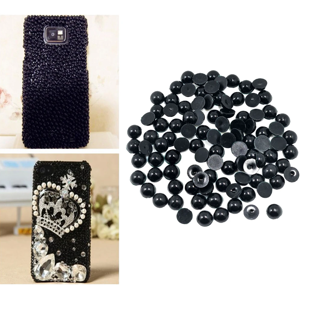 Handmade DIY Black Half Pearl Nail Art Decoration Wedding Party Craft Phone Case Decor Nail Art Scrapbooking Supplies
