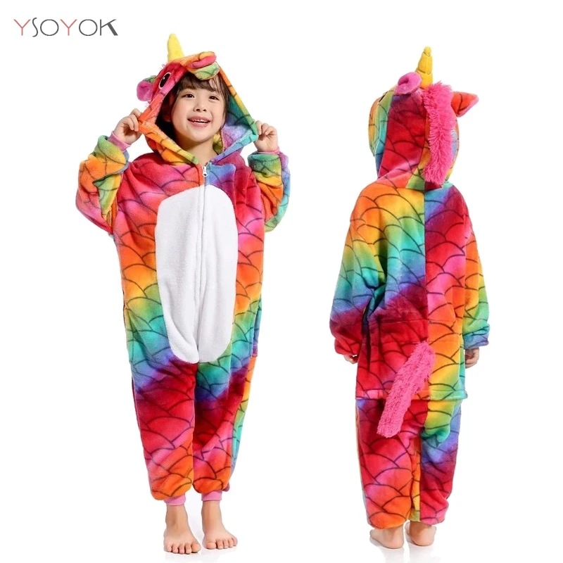 Fish scale Unicorn 1 Зимние пижамы кигуруми, радужные детские пижамы с единорогом, детские пижамы с животными для мальчиков и девочек, детские пижамы, детские комбинезоны с единорогом - Цвет: Fish scale Unicorn 1