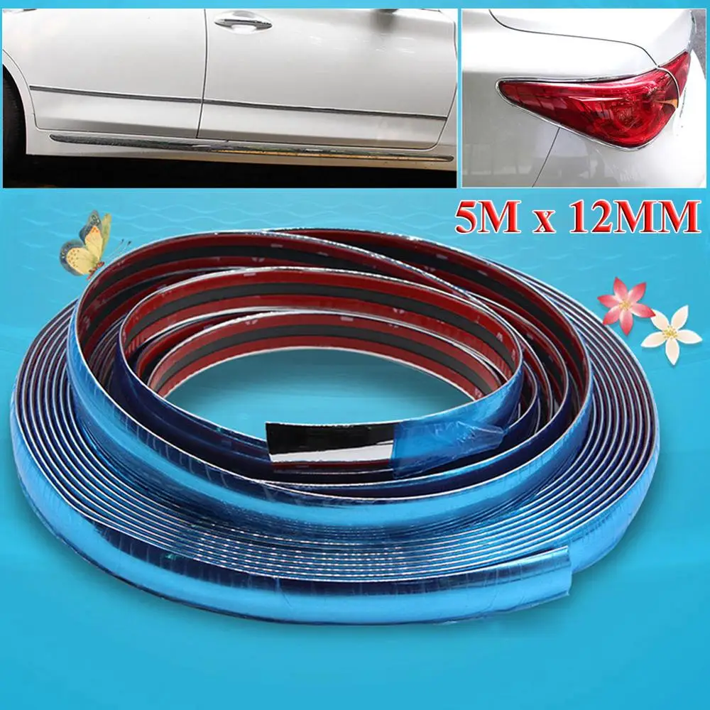 

16ft Universal Car Door Edge Protector Strip Car Bumper Strip Adhesive Auto Bright Silver Chrome Moulding Trim Accessory