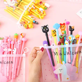 

20Pcs Korea Gel Pen With Kawaii Unicorn Pen Bag Black Color Gel Ink Pens For Students Writing School Stationery Supplies Supply