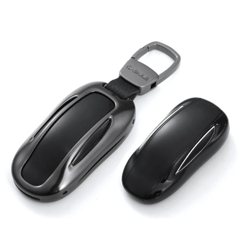 

For Tesla Model X Aluminum Alloy + Leather Key Ring Automobile Car Remote Key Case Cover Shell Protector Bag Car Accessories
