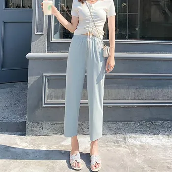 

Z 2019 Women's Casual Elegant Classical New Fashion Design Summer Chiffon Loose Thin Elastic Wide Leg Solid Calf-Length Pants