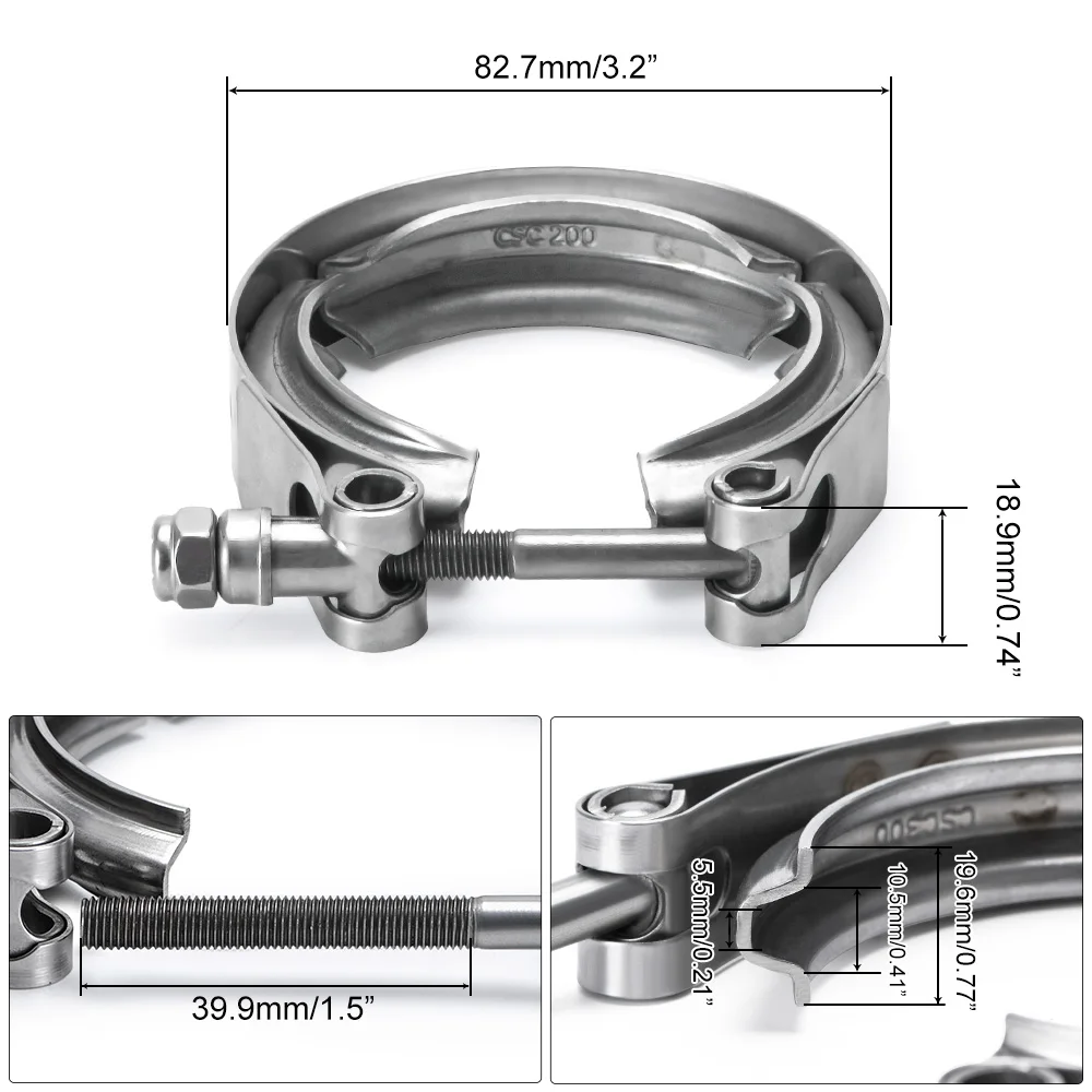 WLR - 2 50mm SUS 304 Stahl Edelstahl Auspuff V Band Klemm Flansch Kit  V-Band Vband männlich-weibliche Flansch Design Auto Zubehör