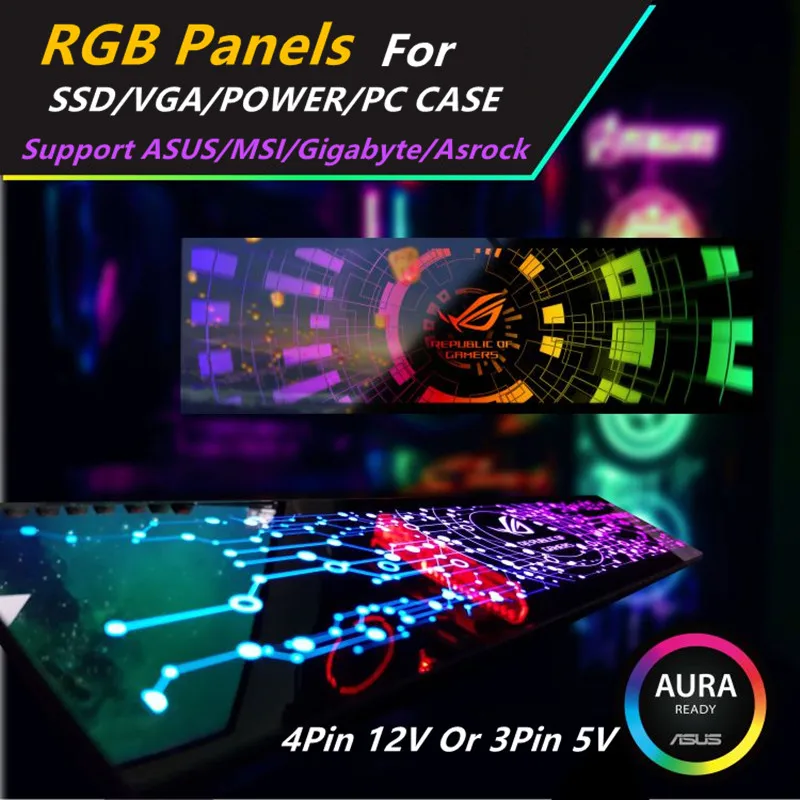 Online De RGB Panel DIY MOBO AURA SYNC 5V 3Pin 12V 4Pin RGB para VGA SSD potencia PC Case Backplate Luz de chasis Junta