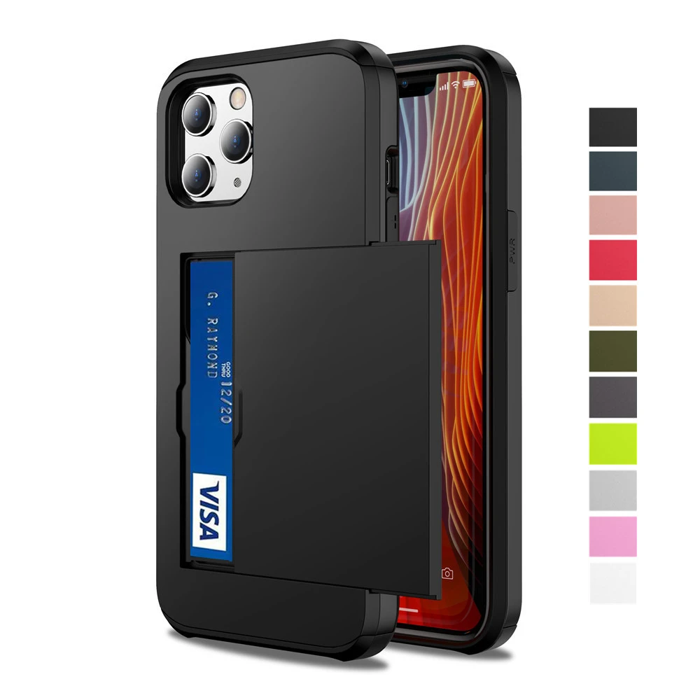 iphone 8 plus silicone case Hybrid Tough Slide Wallet Card Storage Armor Cover For iPhone 12 Mini 11 Pro XS Max XR X 6 6S 7 8 Plus 5 S SE 2020 Case Funda case for iphone 7