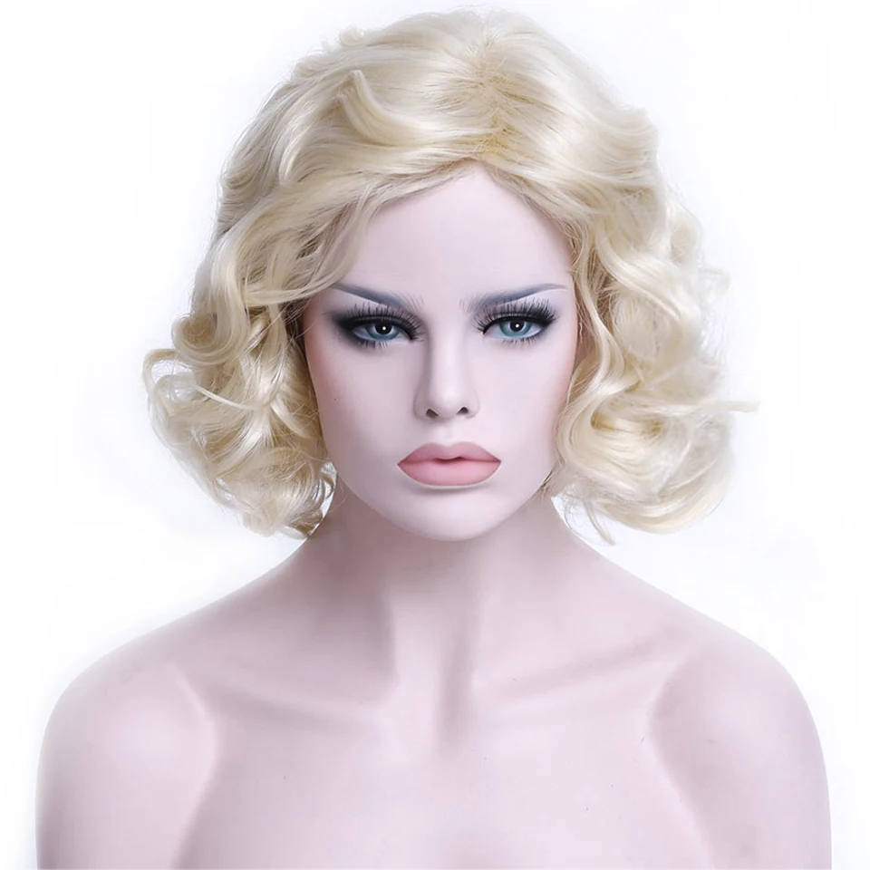 WTB короткий парик-Боб для белых женщин Классический Мэрилин Монро платиновый блонд парик синтетические парики для женщин косплей парик Надувной кудрявый