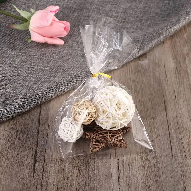 

100pcs Multi-functional Clear Flat Open Plastic Bag for Storing Food Candy Snacks with 8CM Binding Wires