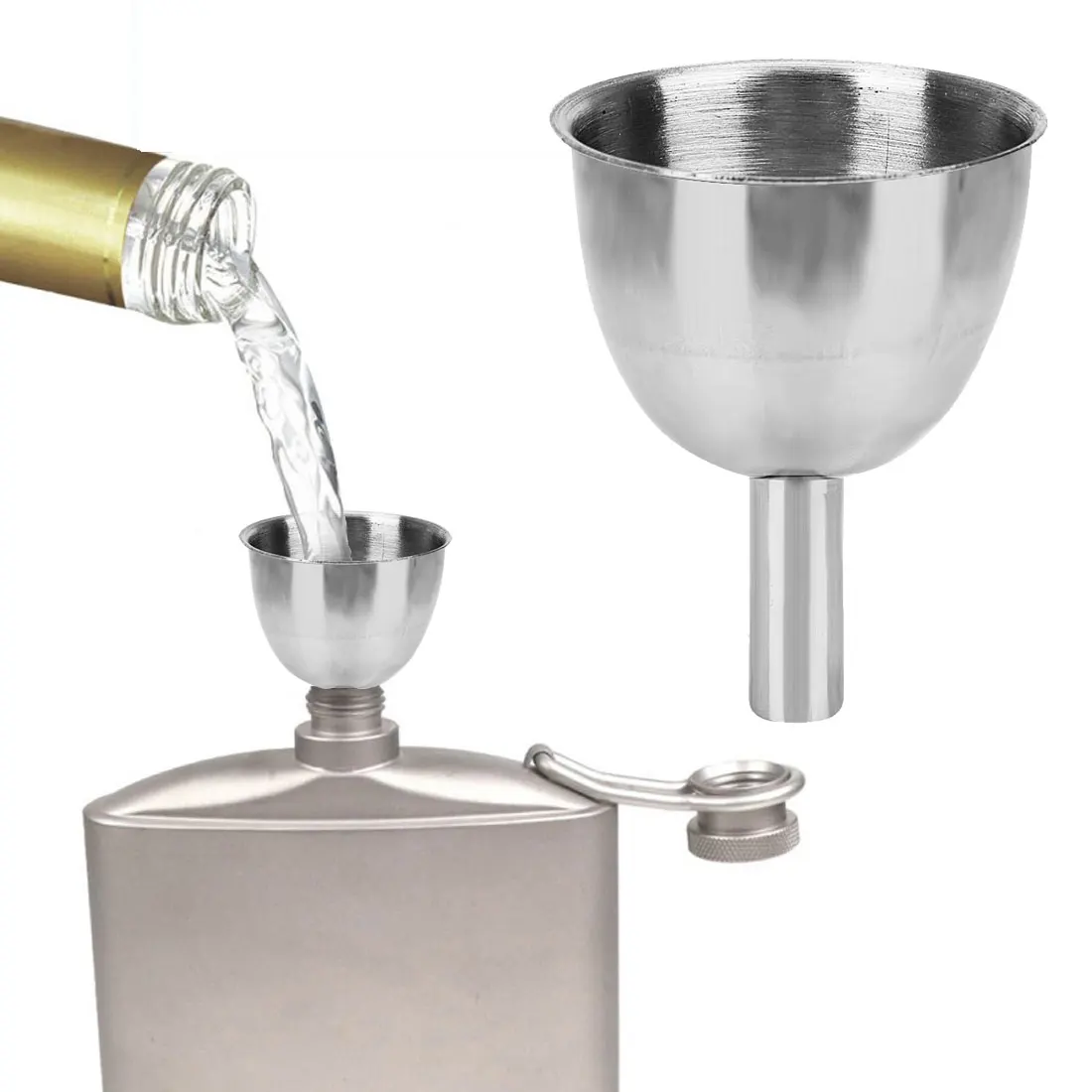 Portable Functional Stainless Bar Liquor Wine Flask Funnel Small Mouth