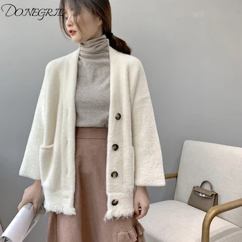 

Fashion 2020 Autumn Winter Women Sweater Cardigans Solid Korean Cardigans Single Breasted Jumper Sweater Cashmere Top
