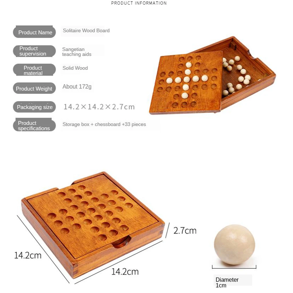 Wooden Solitaire Board Cognitive Activity Diamond Chess Kids Adults Toys Brain Teasers Puzzle Game Marble Sets