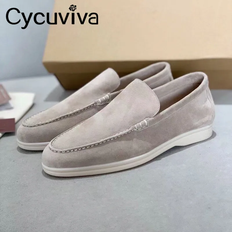 

Formal Kid Suede Men Flat Shoes Khaki Real Leather Flat Penny Shoes Men's Driving Shoes Lazy Loafers Summer Walk Shoes for Men