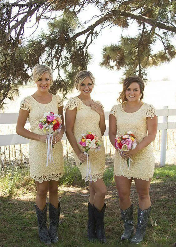 New Arrival Country Style Plus Size Bridesmaid Dresses 2017 Cheap Scoop Neck Full Lace Sheath Short Maid of the Honor Dresses Custom Made 91