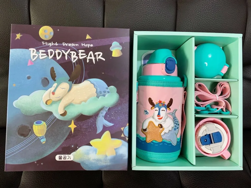 Beddybear заказной логотип печать детский термос двойной крышкой воды чашки набор мультфильм животных с соломинкой чашка из нержавеющей стали чайник