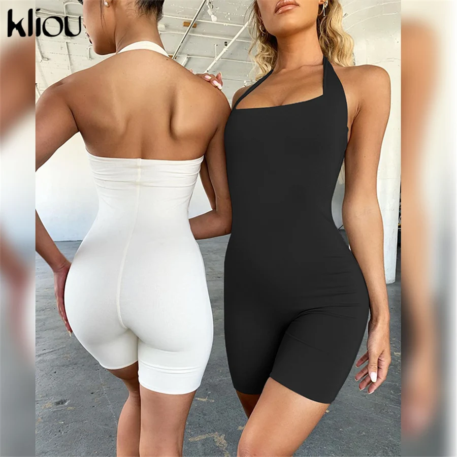 Kliou Sporty Solid Rompers Women Comfortable Breathable Casual Active Wear Backless Sleeveless Athleisure Biker Apparel Hot 2