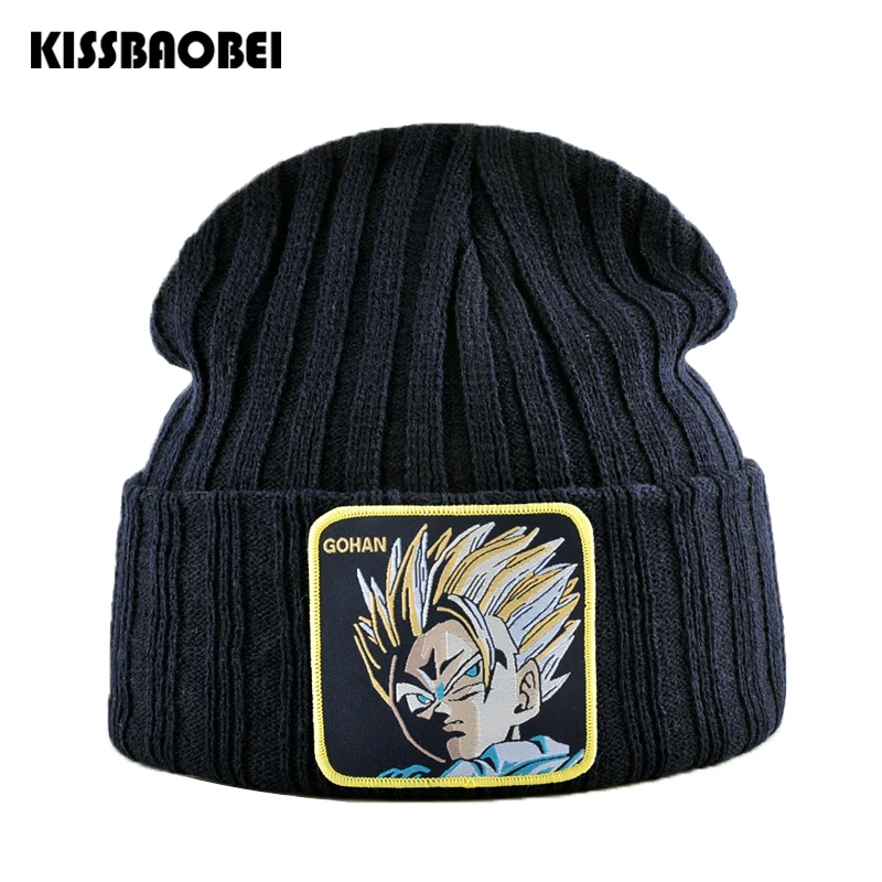 Goku зимние шапки для мужчин вязаная шапка хип-хоп облегающая шапка для женщин дракон вязаная шапочка с помпонами кепка мужская вышивка теплая шапка s