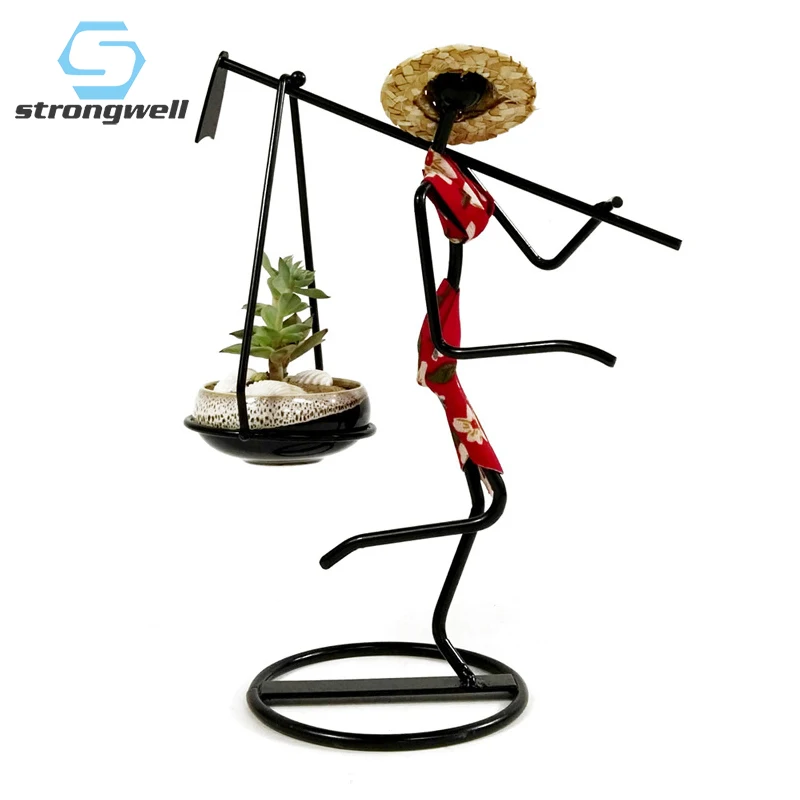 

Strongwell Chinese Farm Girl Flower Stand Iron Man Potted Plants Carrying Axe Man Flower Pot Desk Home Decorations Birthday Gift