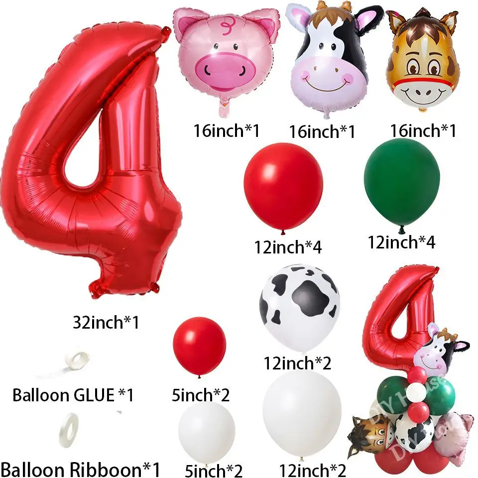 Lot De 4 Ballons En Aluminium Animaux Avec Vaches Laitières Et Cochons - Avec Pompe à Ballon - Thème De La Ferme - Ballons Pour Enfants - Décoration D' Anniversaire