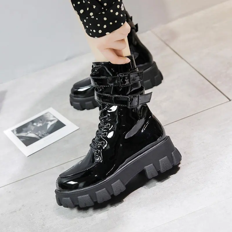 Martin Boots 2020 New Short Boots Street Style Thin Boots Thick-soled Bright Leather Shoes Patent Leather Martin Boots image_0