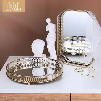

Hot Selling Glass Storage Mirror Tray Girl Birthday Gift Cosmetic Tray Jewelry Display Stand Makeup Brush Storage Mirror Tray